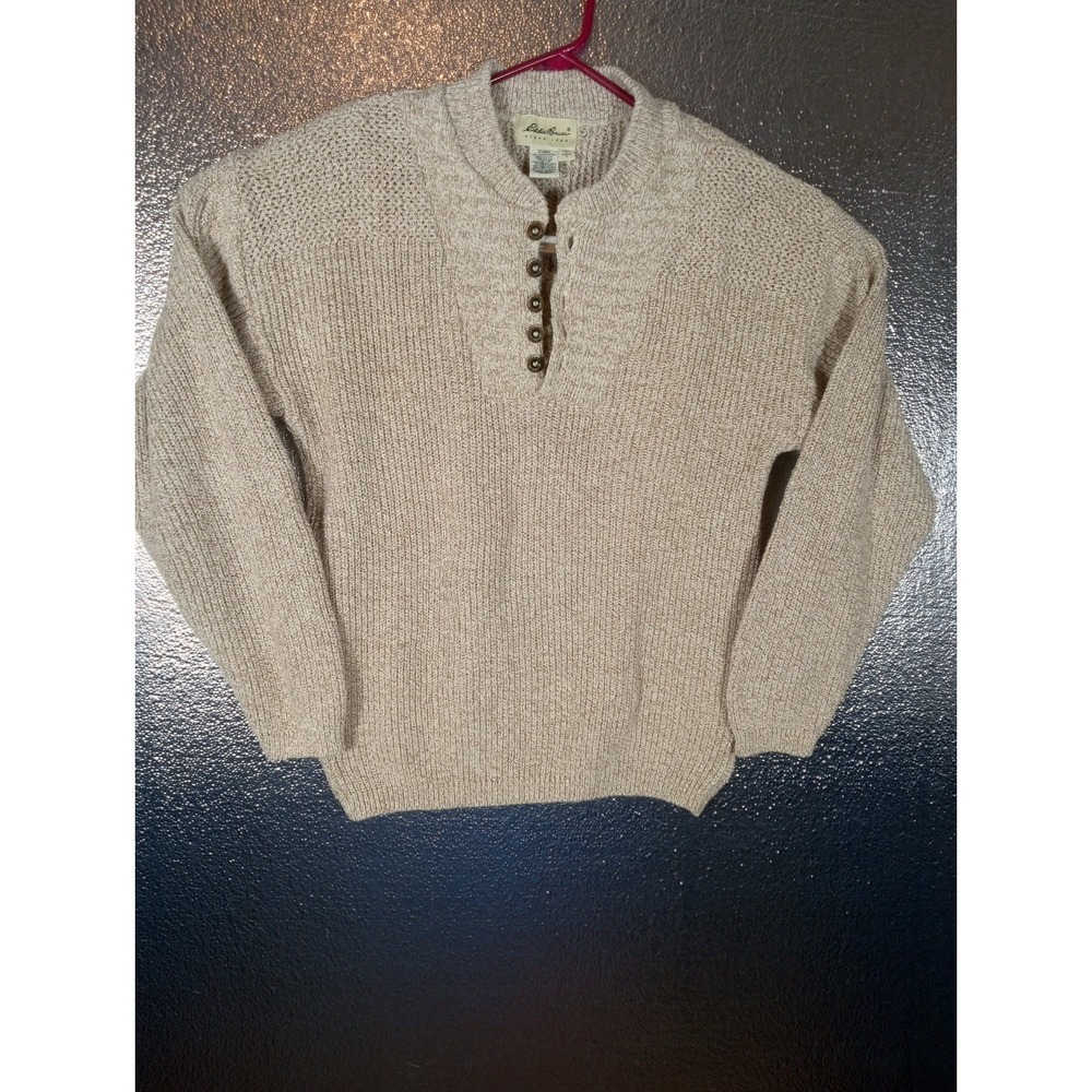 Vintage Eddie Bauer Sweater Small Beige Cable Knit Chunky 90s Grunge Made In USA